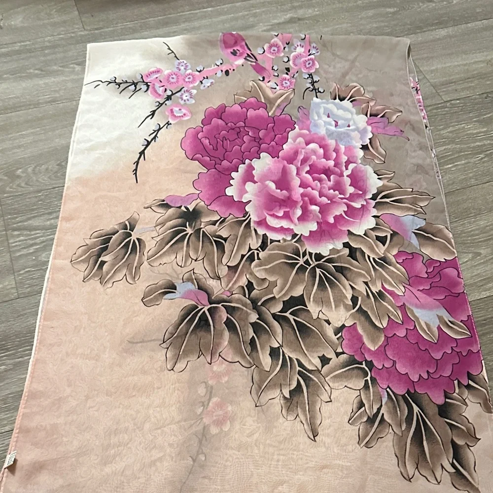 Chic Floral Pink and Brown Scarf - Picture 5 of 9
